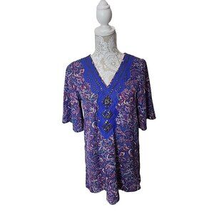 ALYA Womens Boho Mini Dress Floral Print Size Festival Style Small Swim Coverup